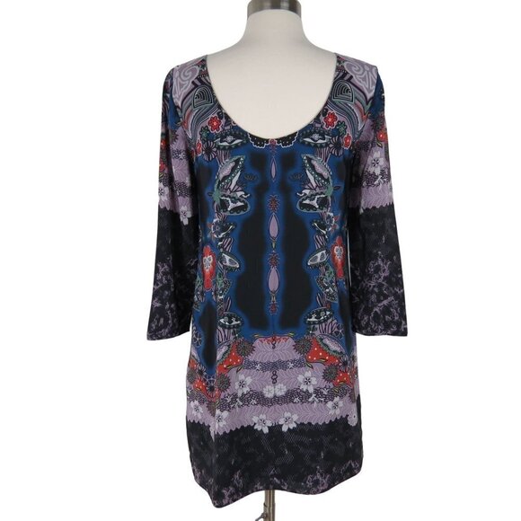 TIBI Women's Dark Colorful Kaleidoscope Floral Print 100% Silk Shift Dress 4 - Picture 5 of 9